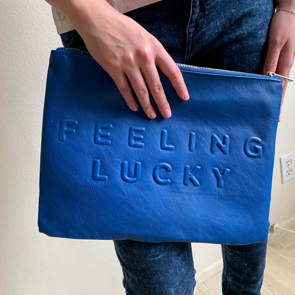 Blue Faux Leather Clutch